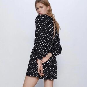 Zara Polka Dot Romper Jumpsuit Open Back Black & White Travel  SZ M